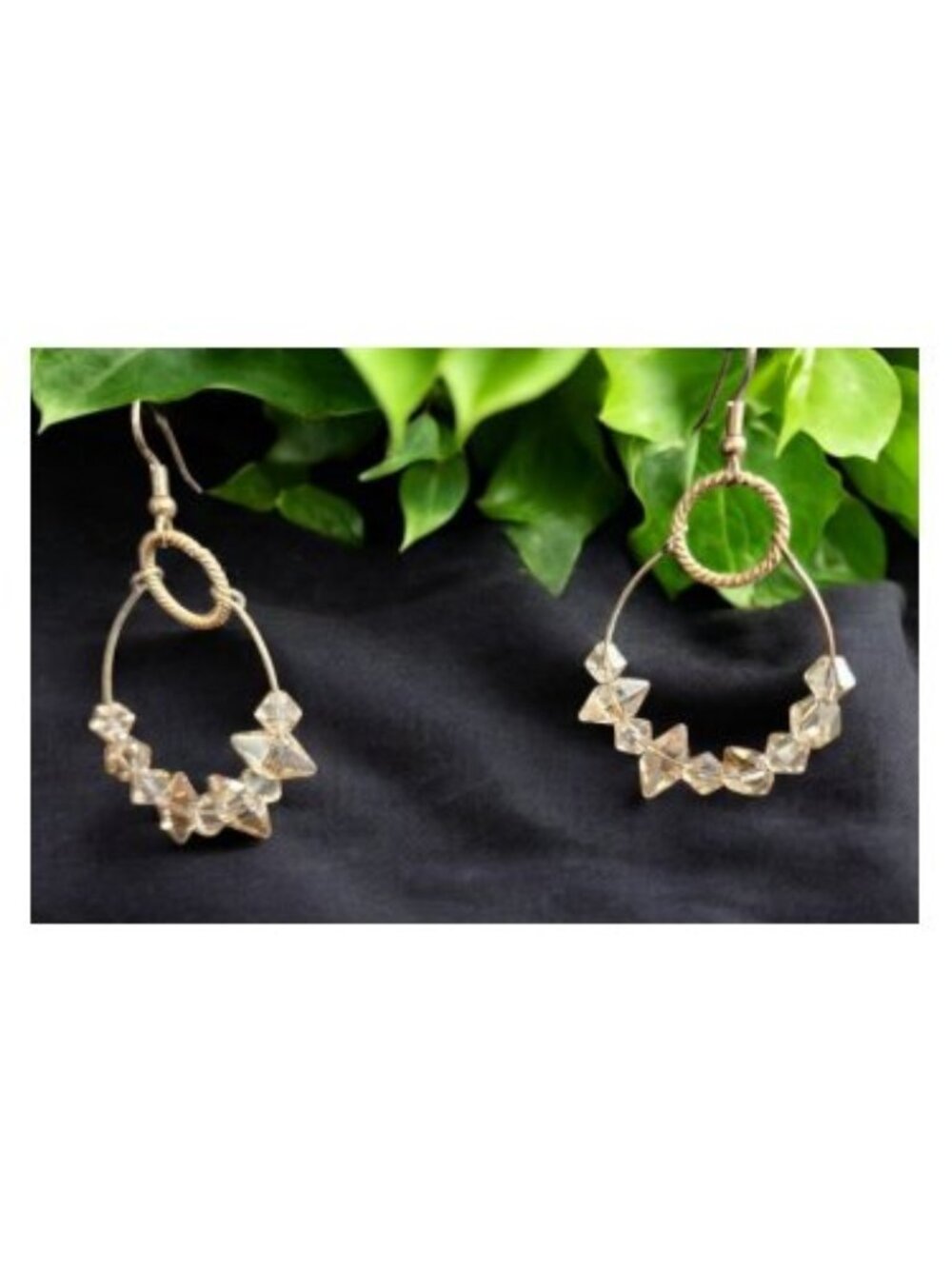 Handmade Goldtone and Golden Crystals Double Hoop Earrings